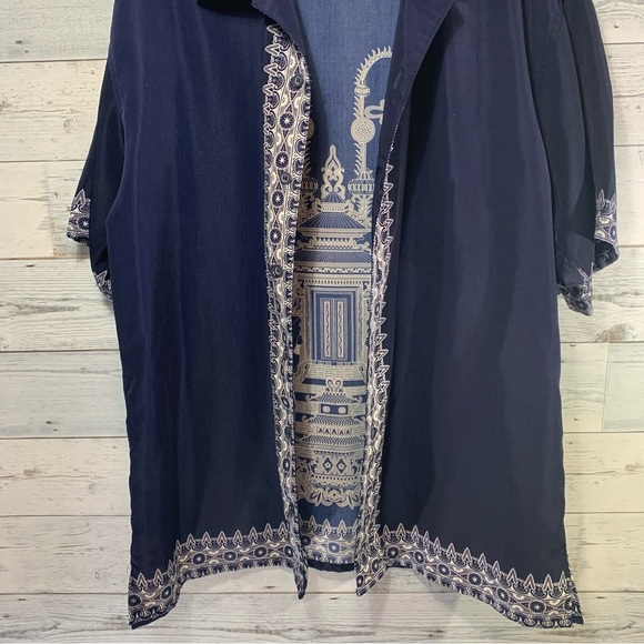 Claudio Nucci Mens Shirt Button Front Size L Short Sleeve India Temple Print - Picture 11 of 11